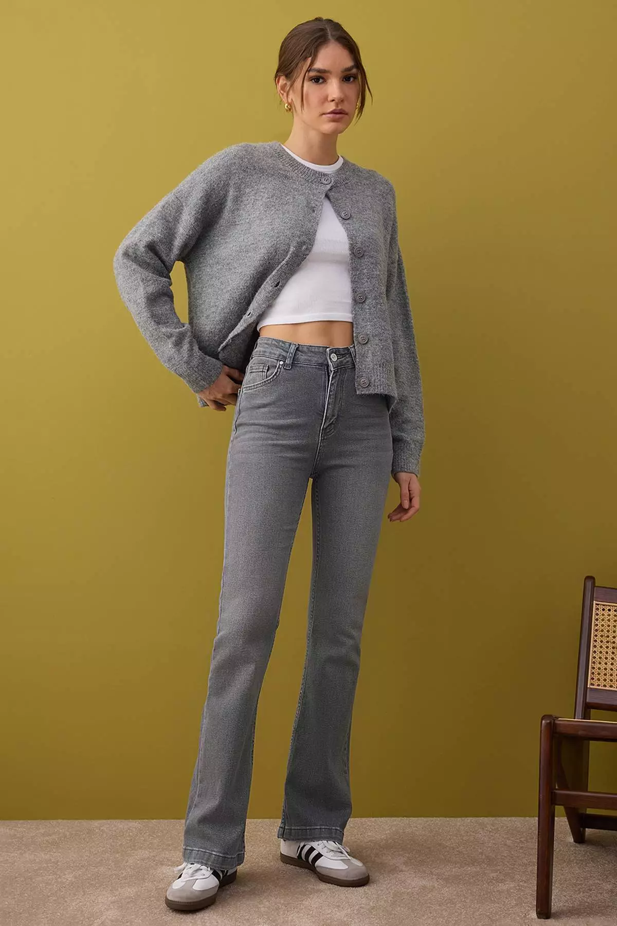 Gray High Waist Flared Jeans