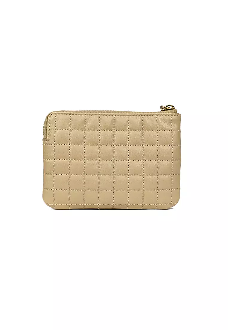 Celine C Charmn Quilted Compact Zipped Wallet- Light Camel