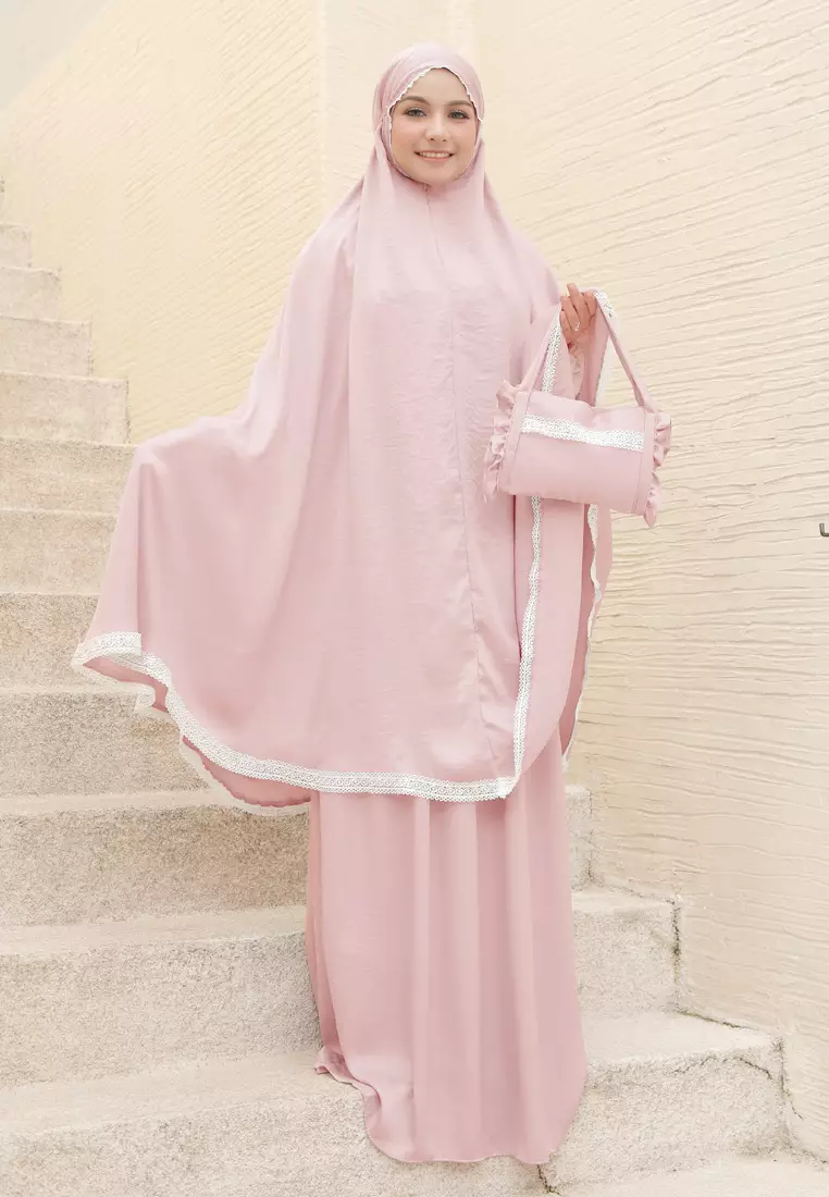 Ataya Prayer Set | Mukena Renda 2in1 - Carnation Pink