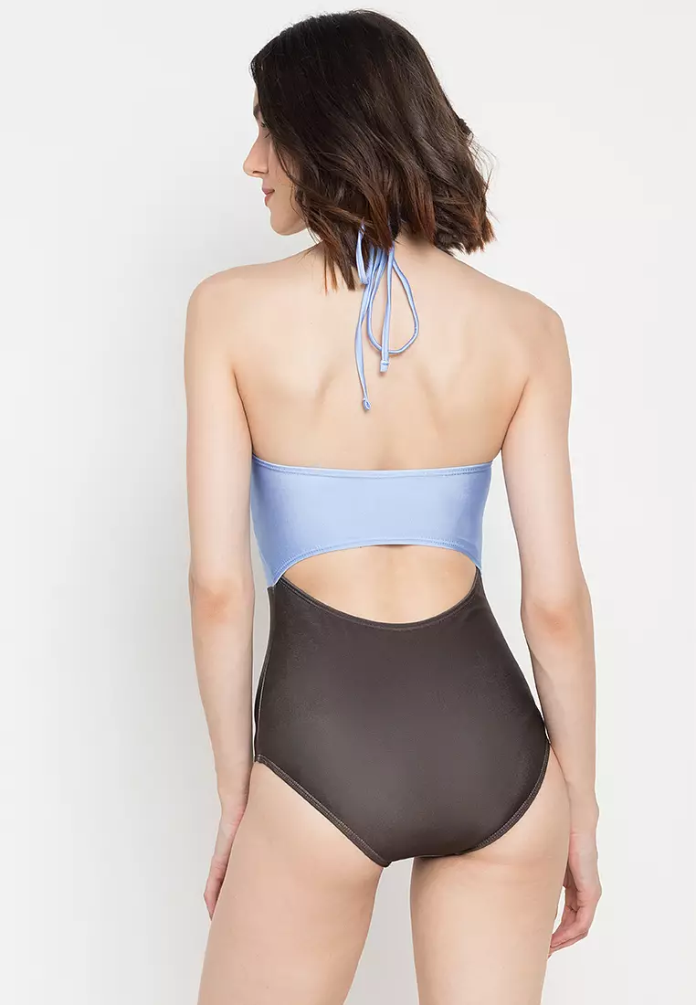 Buy Chase Fashion Blue and Brown Color Block Halter Tie Swimsuit 2024  Online