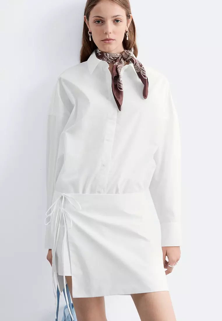 Tie-Detail Mini Shirt Dress
