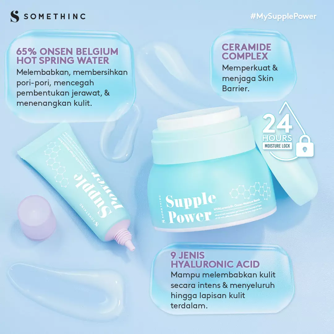 SOMETHINC 50 ML Supple Power Hyaluronic9+Onsen Moisture Bomb Gel - Krim Pagi dan Malam (Kulit Sensitif)