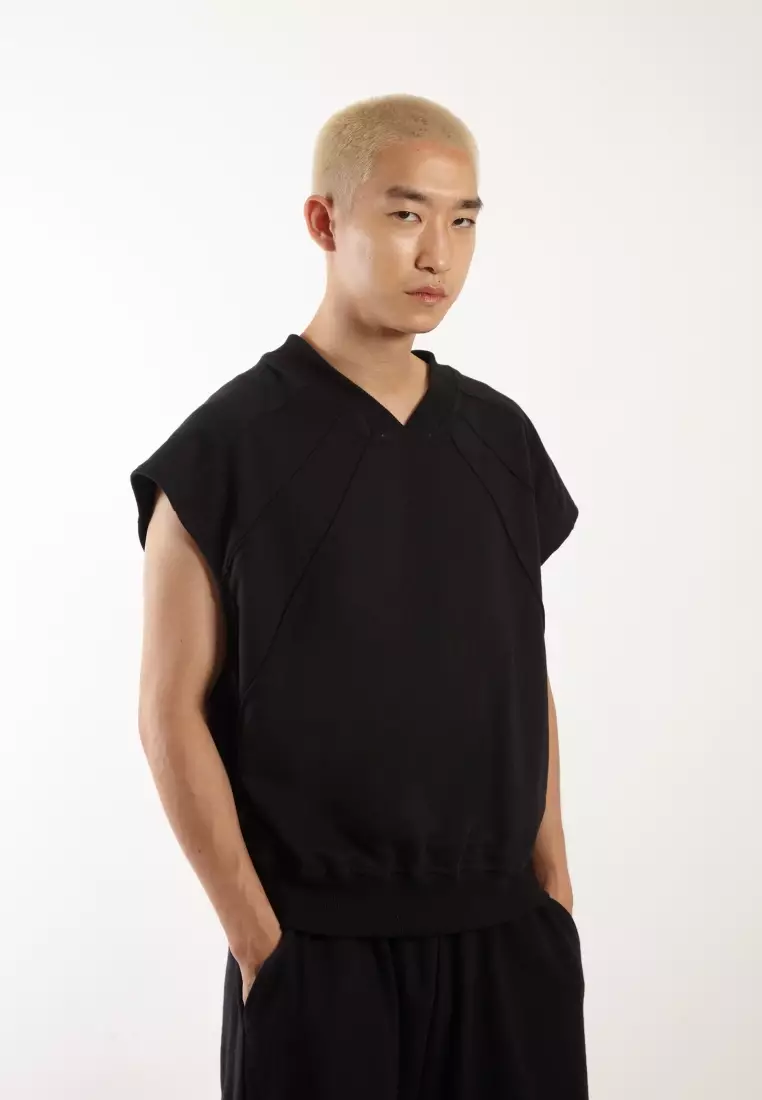 VEDECI X OCWA SAINT OVERSIZED SLEEVELESS TOP BLACK