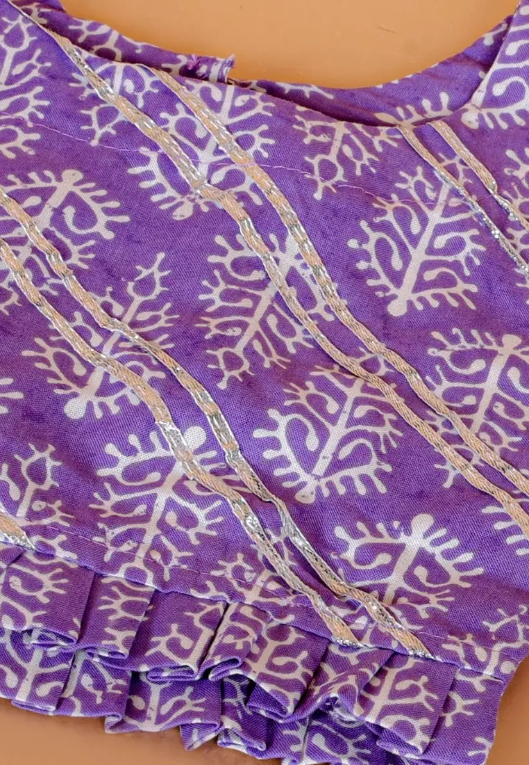 皇家紫色花卉印花女孩 Lehenga 套装