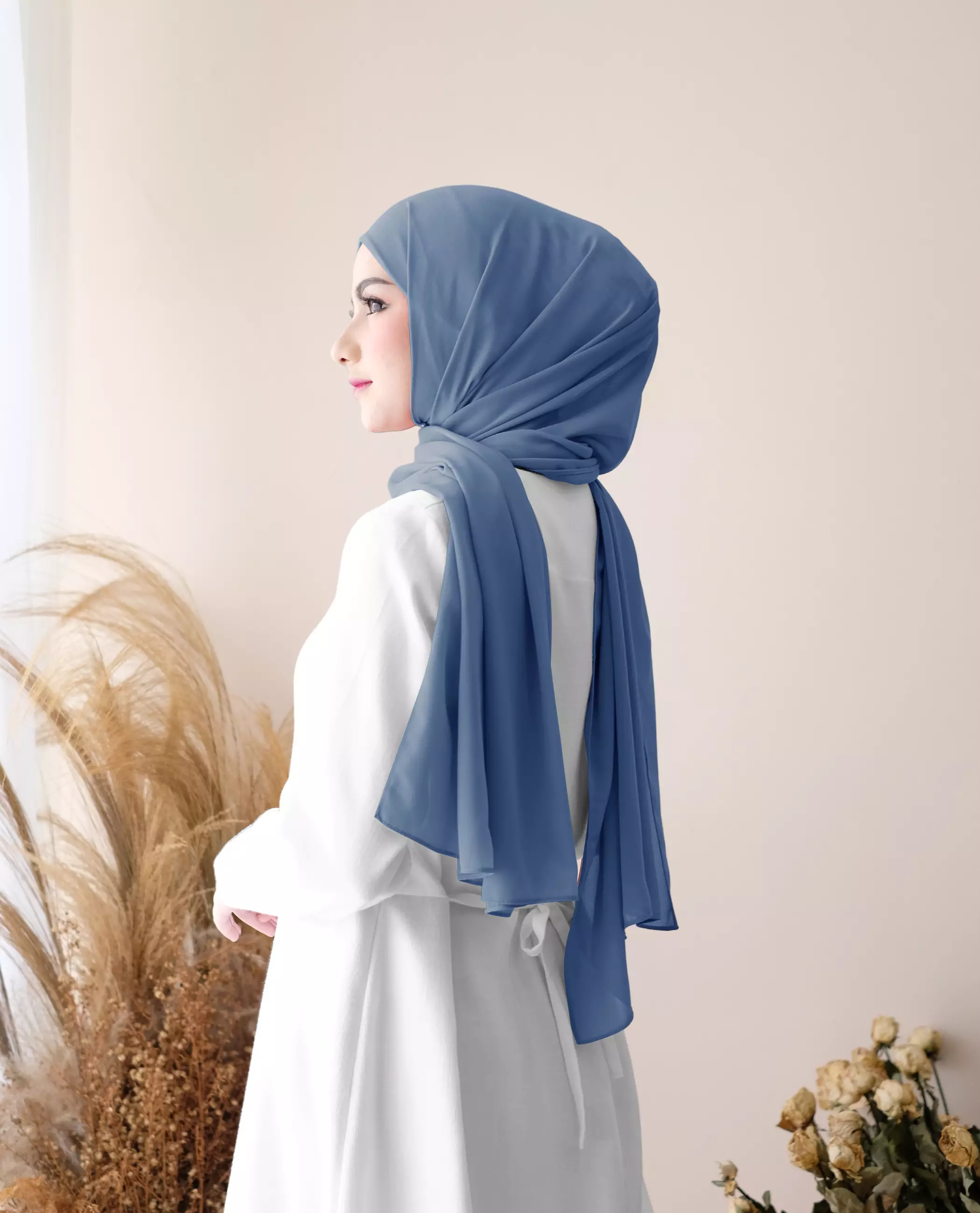 Pashmina Inner Instan 2in1 Ceruty Baby Doll - Denim Blue