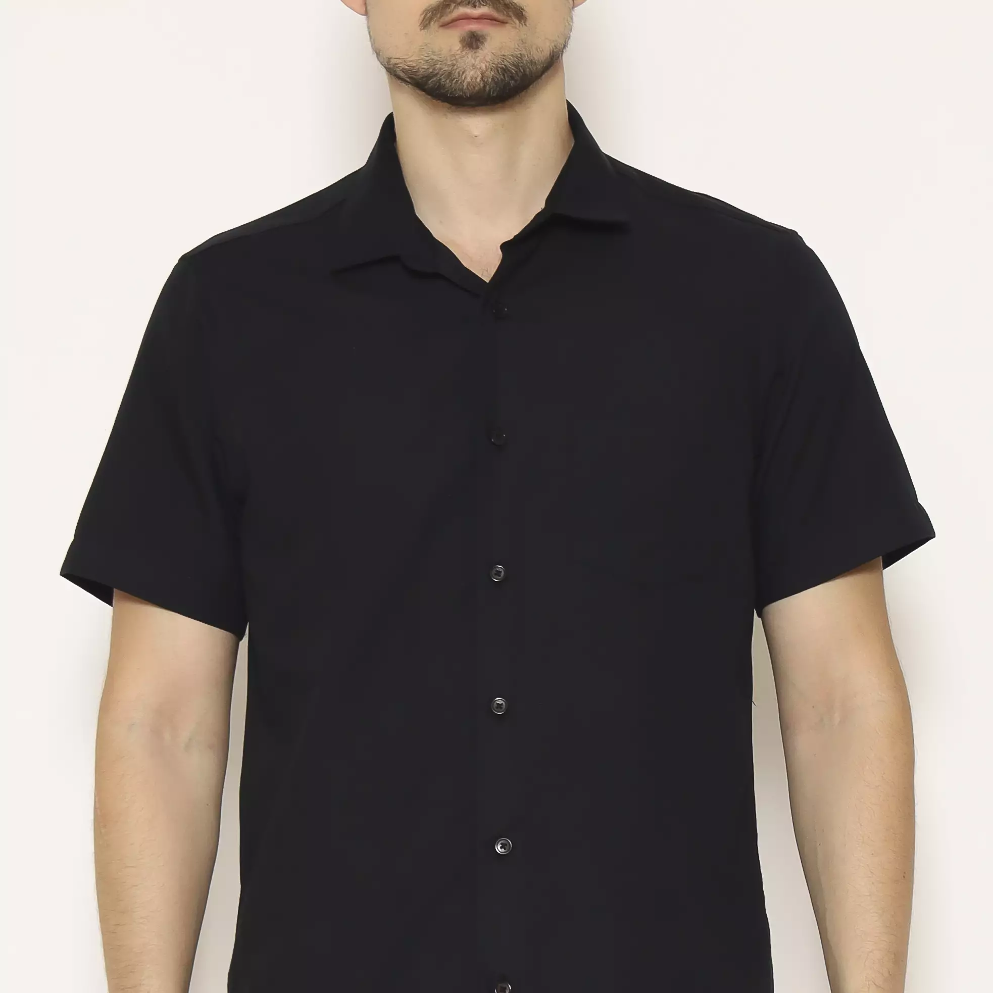 MAGINOT Kemeja Pria Basic Polos Lengan Pendek BLACK