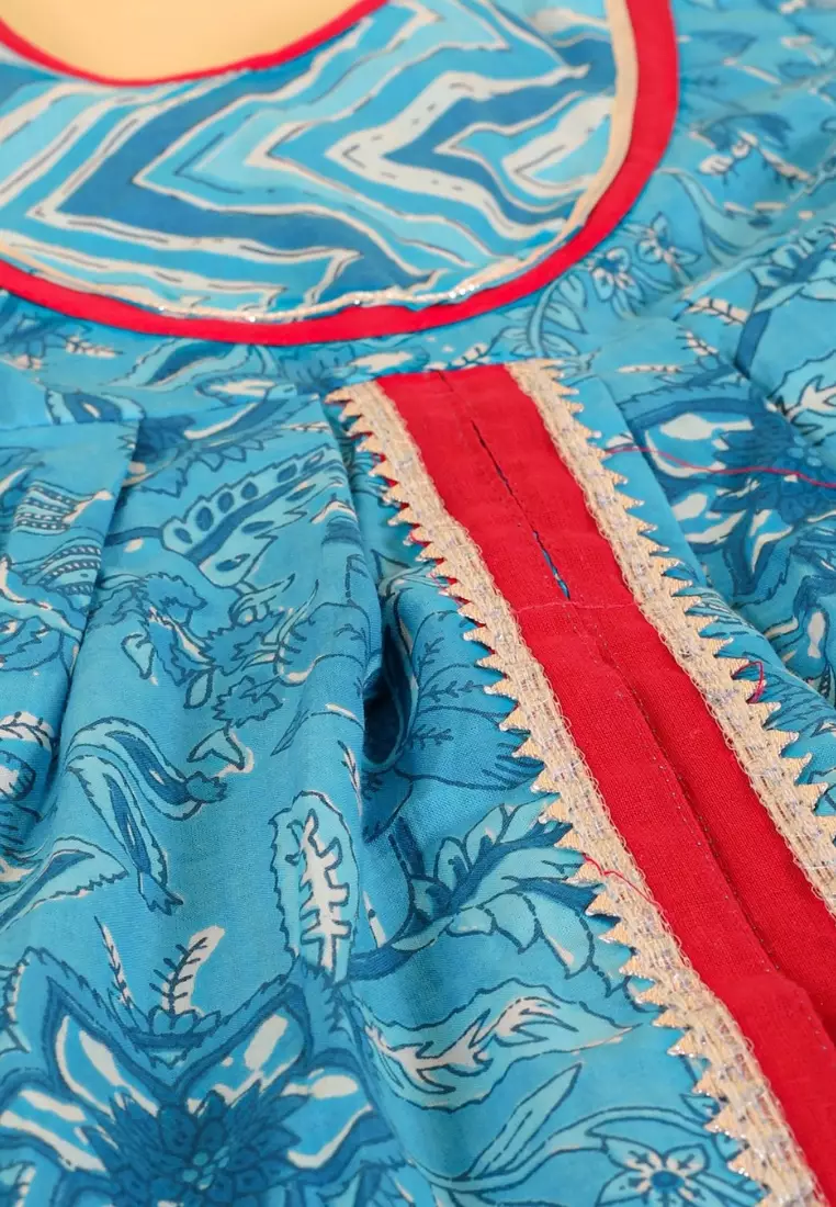 Ocean Blue Girls Anarkali Kurta Sharara Set