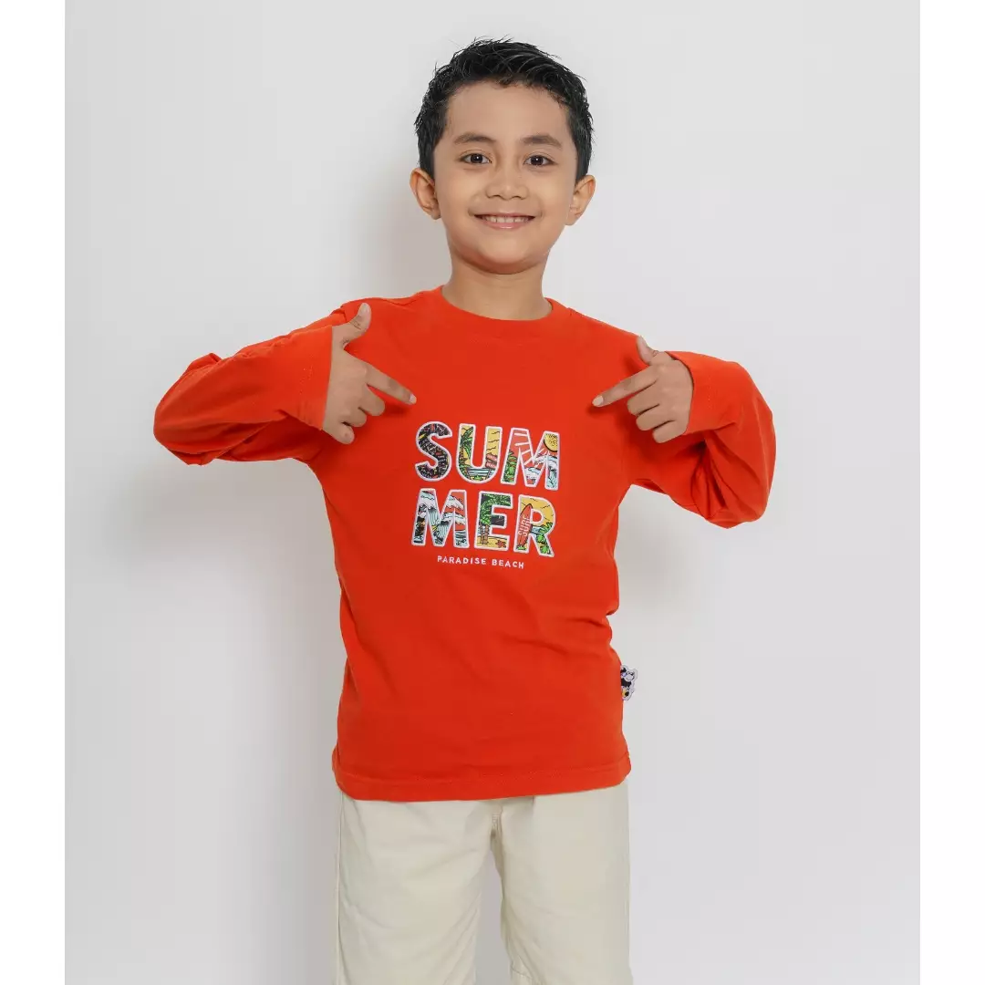 Twist Kids [Official Store] - Summer Splash Series, Reef C, Atasan/Longsleeve/Kaos Lengan Panjang, Baju Pantai Anak Laki-Laki (usia 4-14 tahun) Warna Terracotta