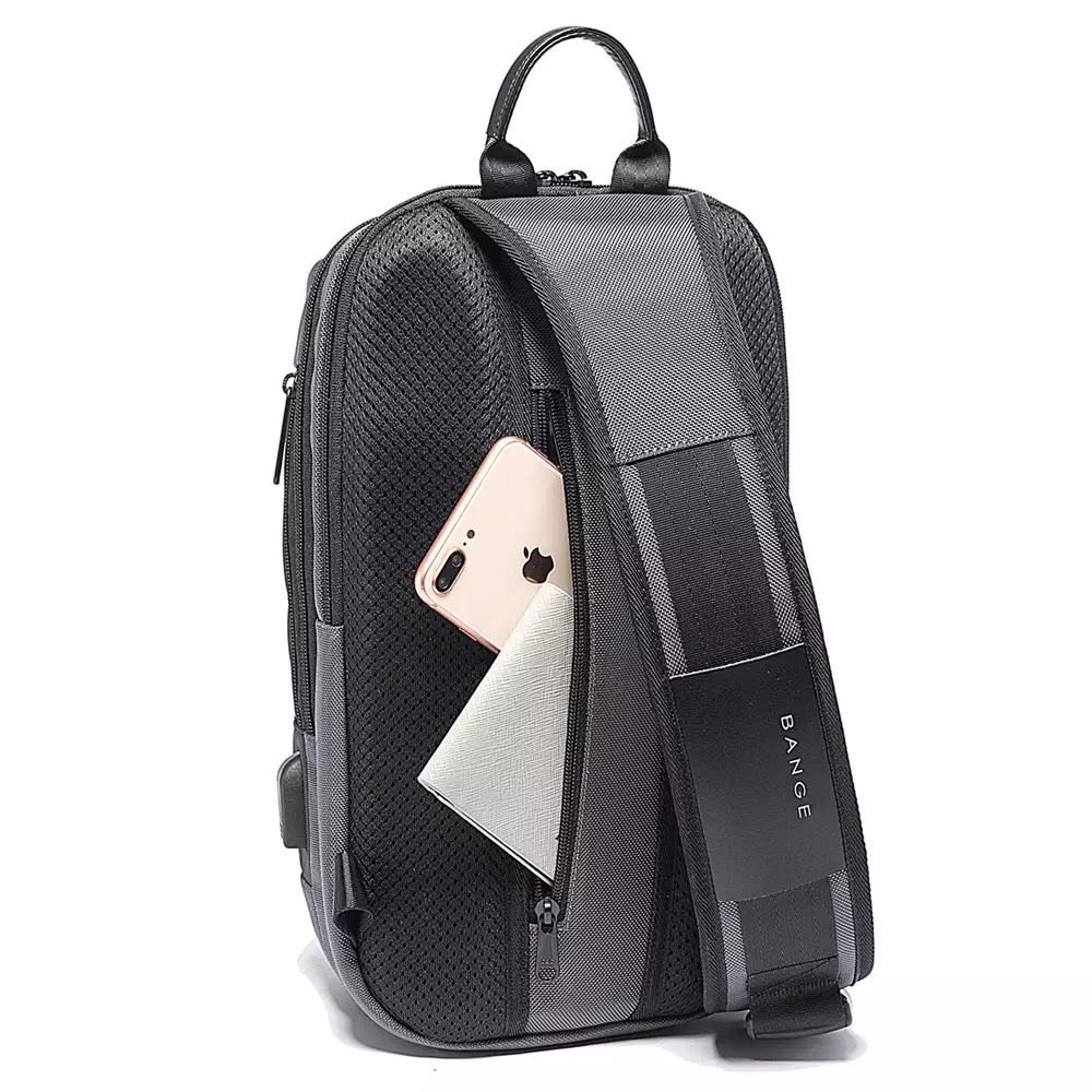 Bange BG7082 Tas Selempang Sling Bag Pria TSA Lock - BLACK GREY