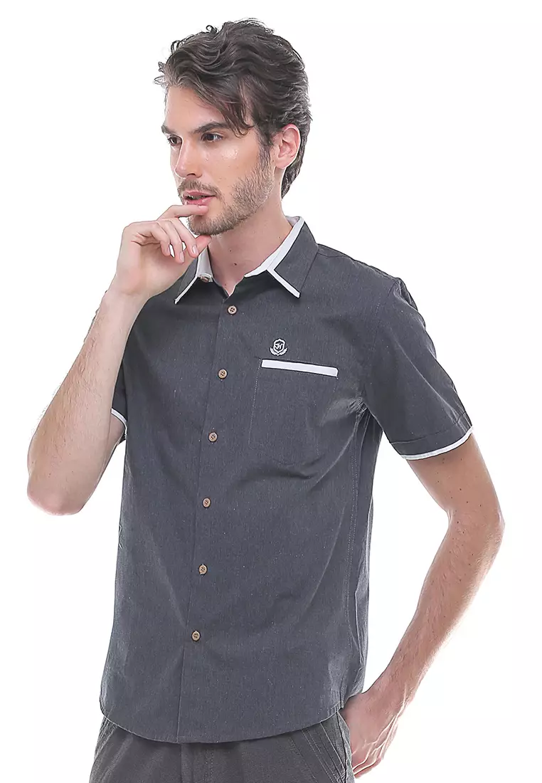 Johnwin - Kemeja Casual - Lengan Pendek - Men Shirt - Slim Fit - Abu - ASH.670.S880.597.C S/S