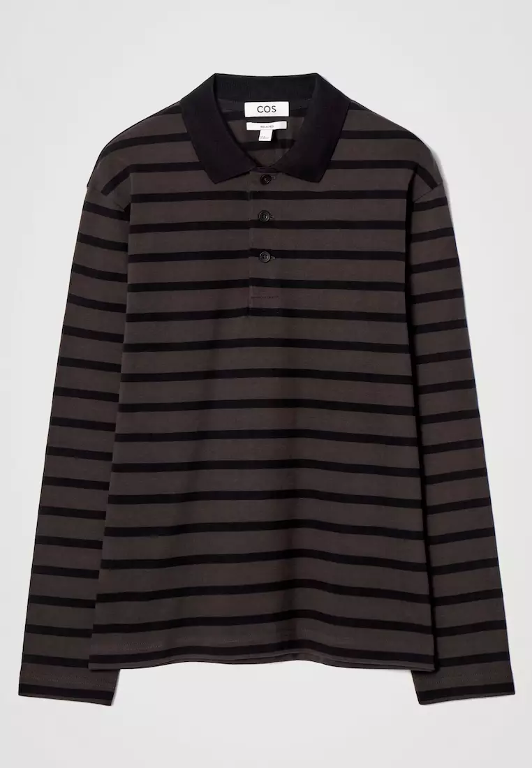 COS ネイビー　 メンズ Buy COS Striped Long-Sleeved Polo Shirt 2025 Online | ZALORA