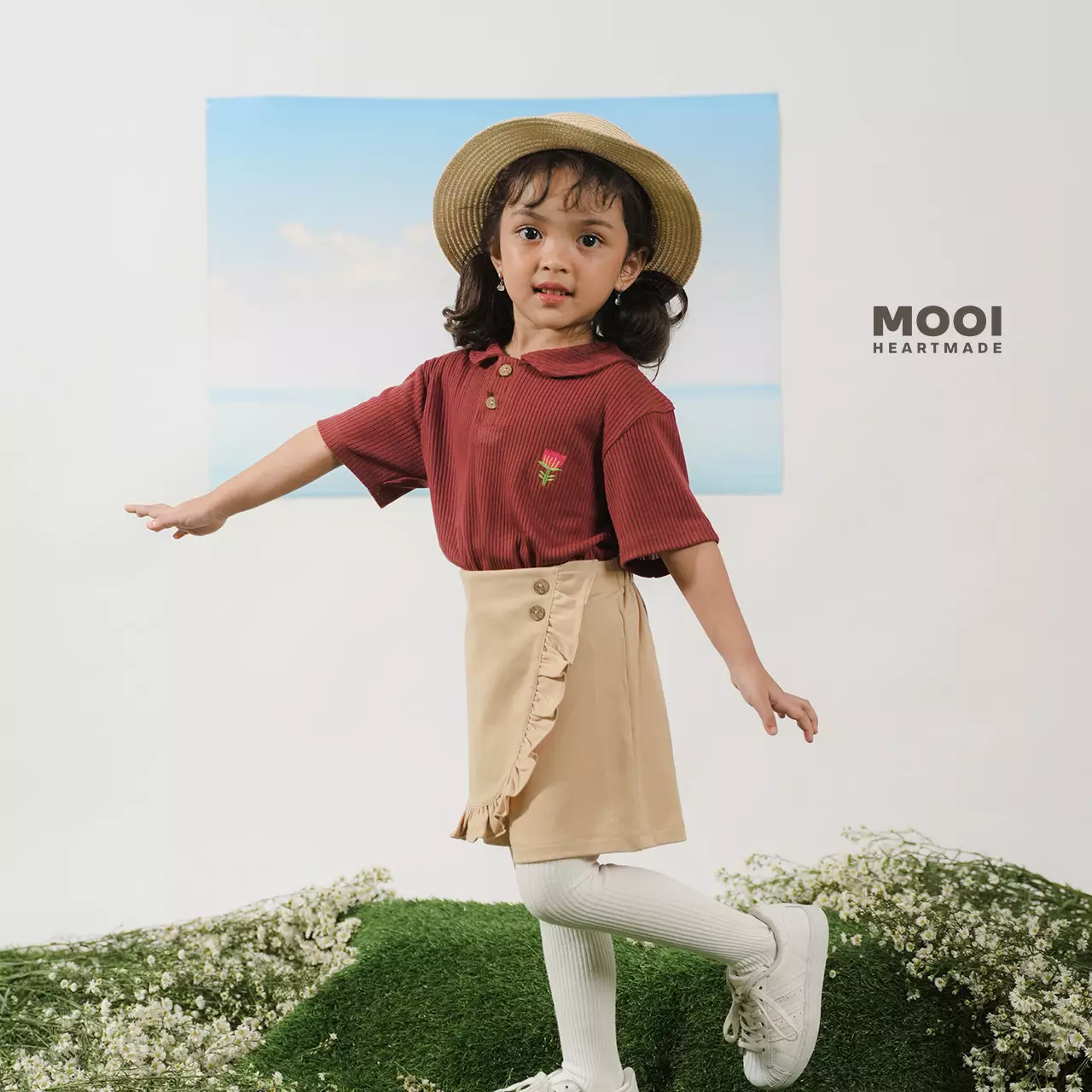 Mooi Atasan Anak Perempuan Laura Rib Top - Pink Peach