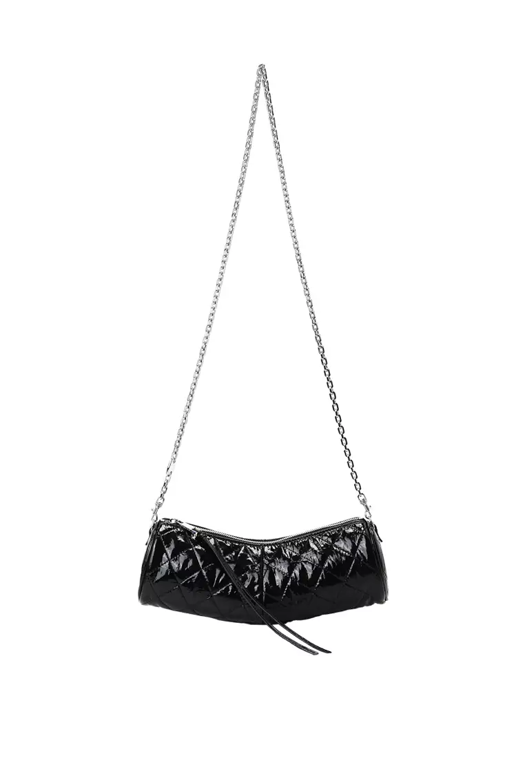 Croissant Barrel Crossbody Clutch Bag - Black