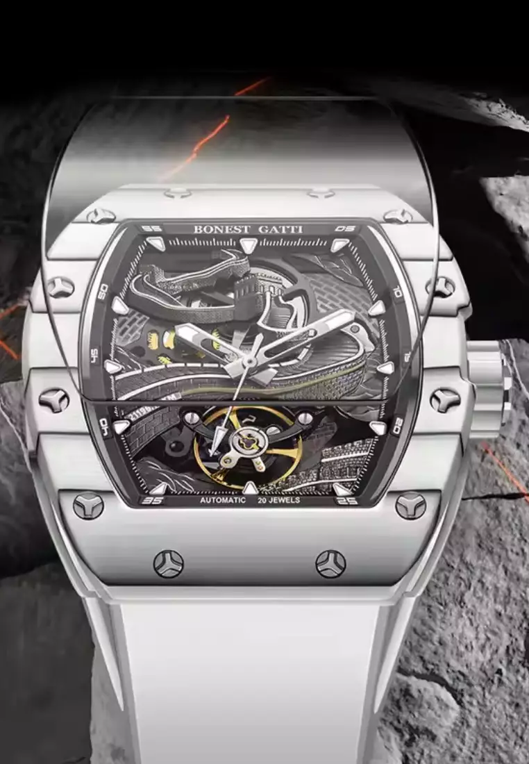 "Great Wall of China" Automatic Unisex Carbon Fiber Watch, Rubber Strap