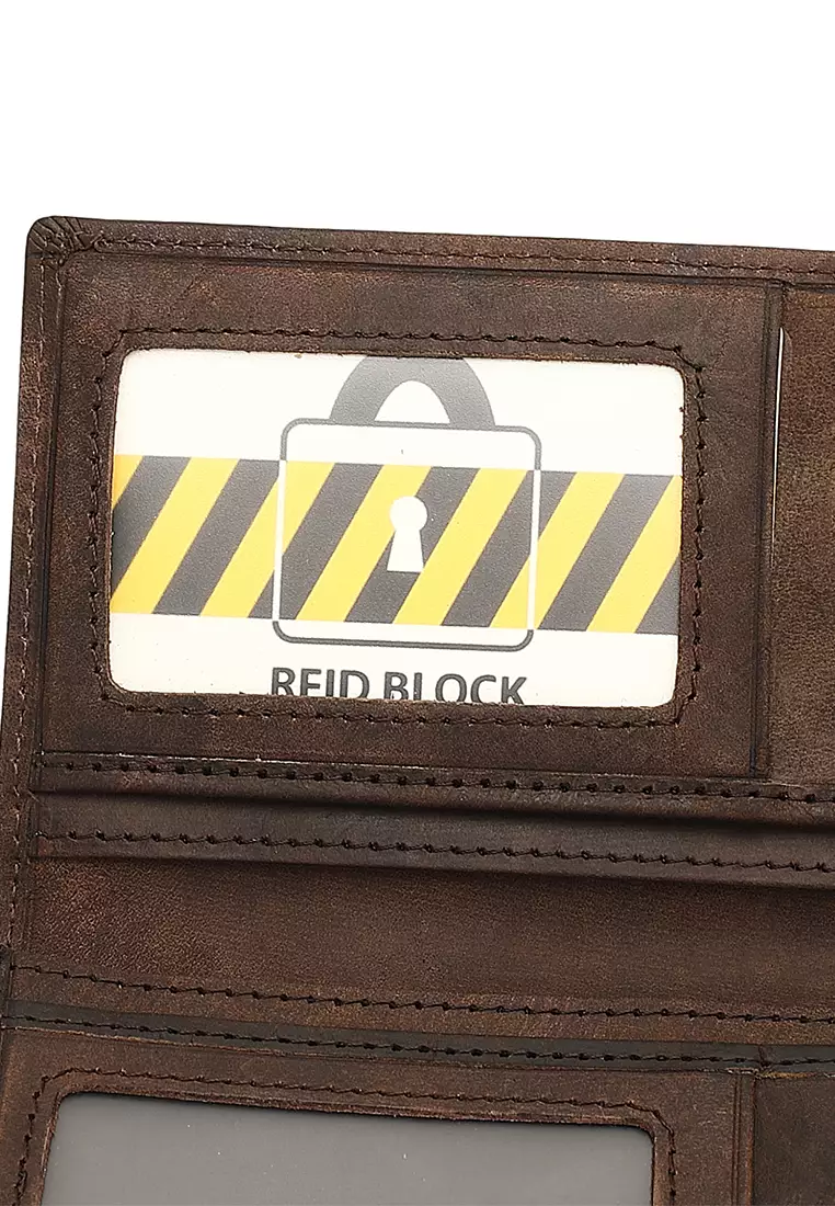 Genuine Leather RFID Long Wallet - Brown