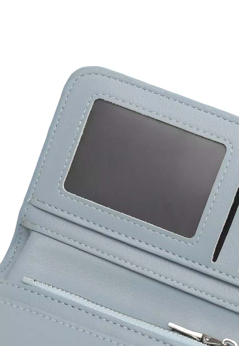 Women's Pin Button Bi Fold Leather Short Wallet / Purse With Coin Compartment