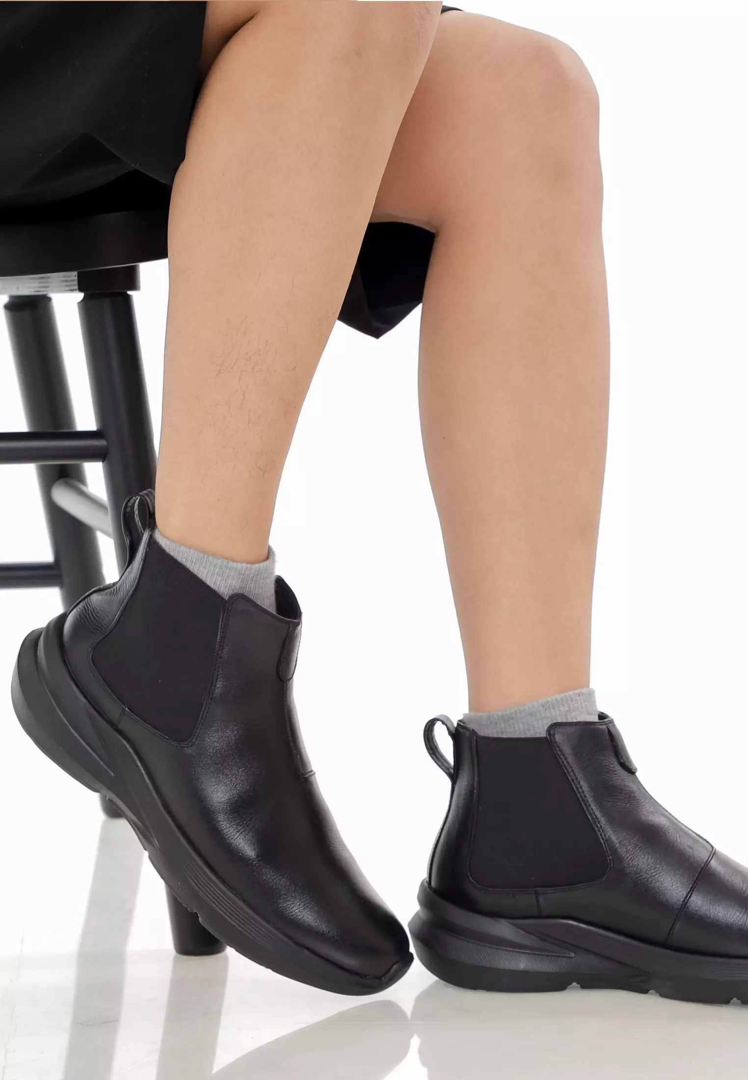 Kent Sepatu Sneakers Ankle Boots  Pria Casual Kulit Asli  Pria Cow Leather Sol Ringan Empuk - Black