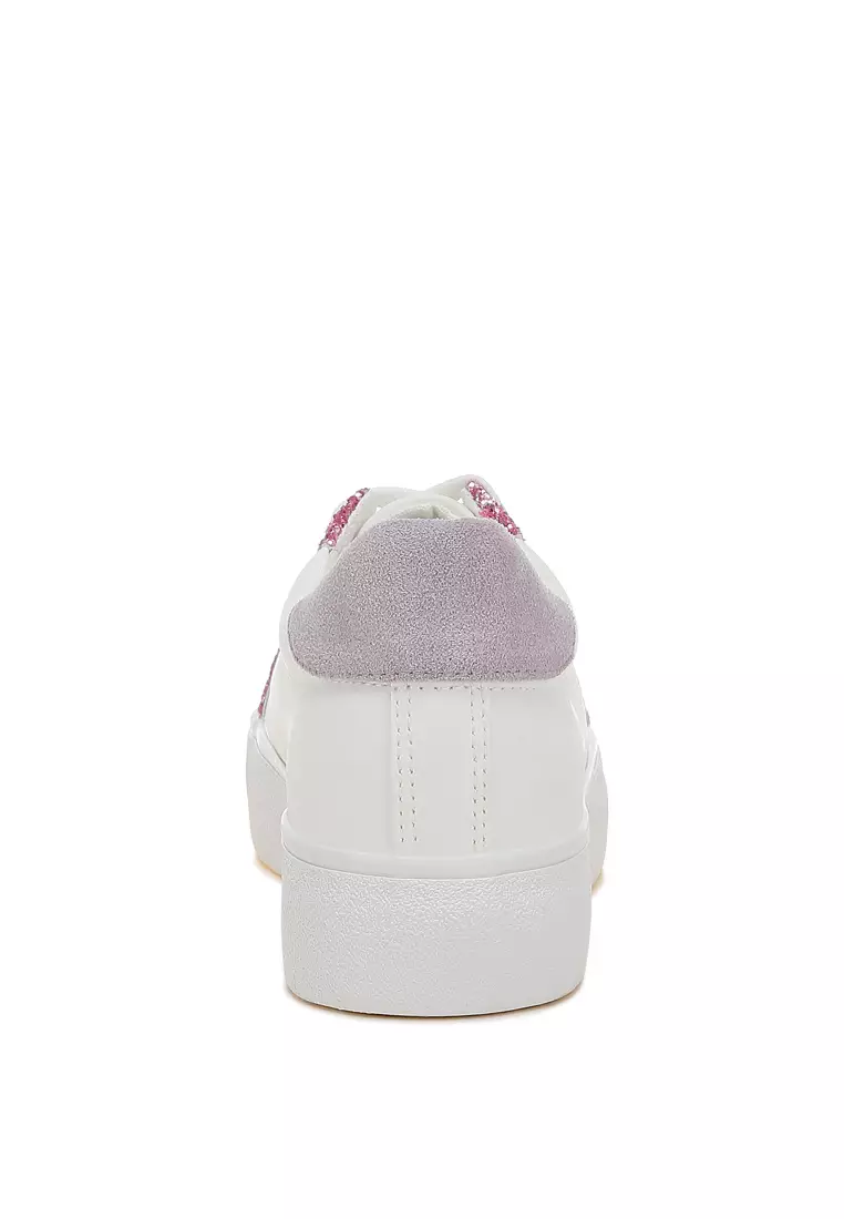 Metallic Star Glitter Sneakers in White Pink