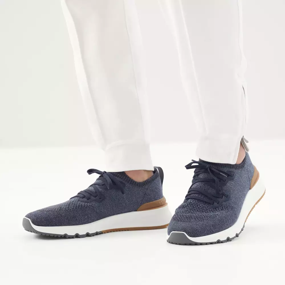 [4.4PRIL KEJUTAN HARGA] Chiné Knit Cotton Running Shoes Blue
