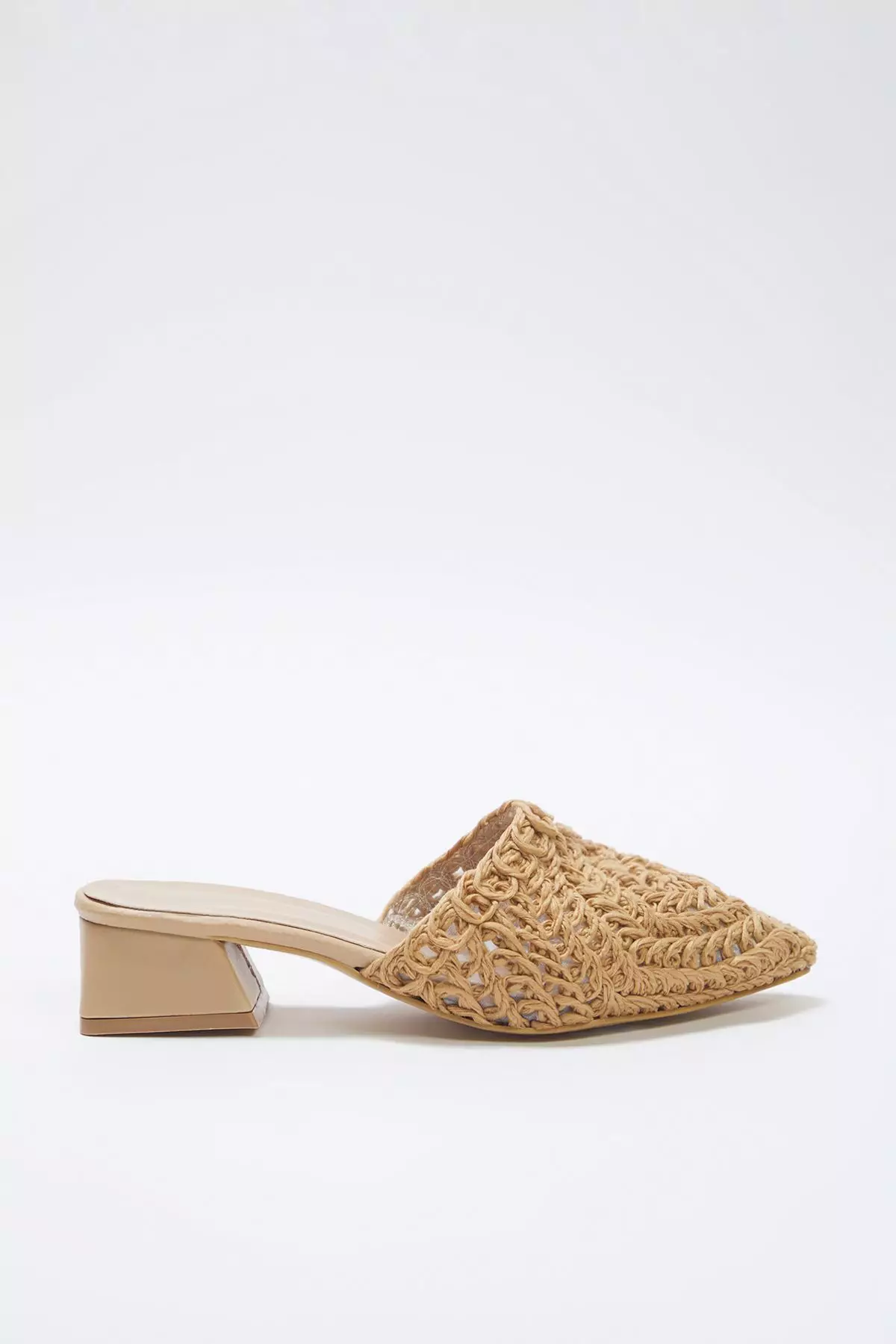 Camel Knitted Women's Mule Short Block Heeled Closed Front Slippers Takss25To00060