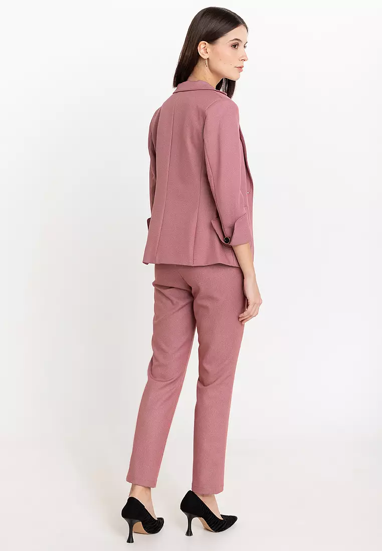 Split Cuff Textured Suit Blazer with Pants