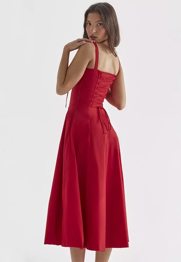 Backless Slim Suspender Slit Dress LBH-D1313