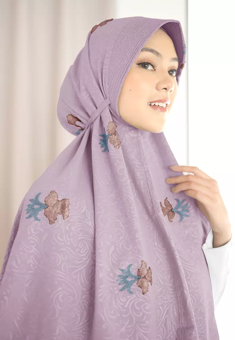 Zelena - Ghinna Bergo Embroidered | Hijab Instan Tali Airflow - Sunset Purple
