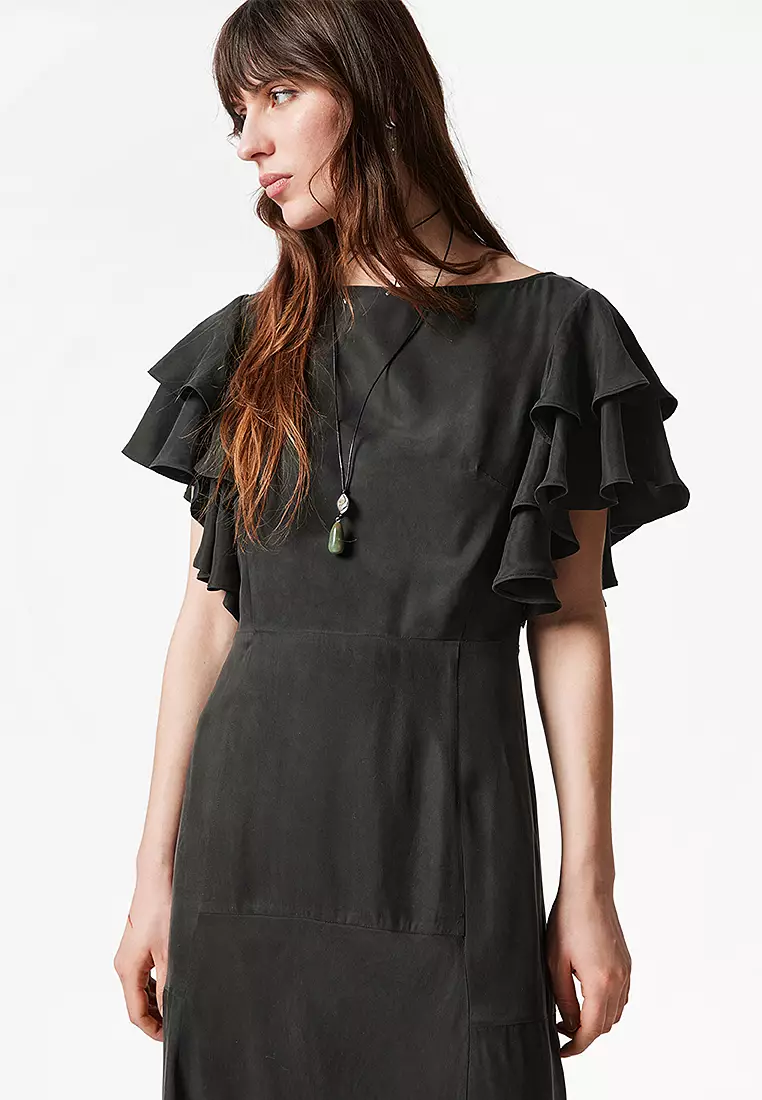 Frilled Satin Maxi Dress