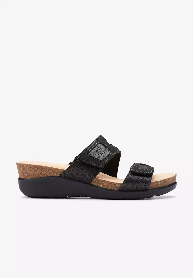 Discount on Clarks  shoes - SKU: Calenne Maye Wedge Sandals Black Combi