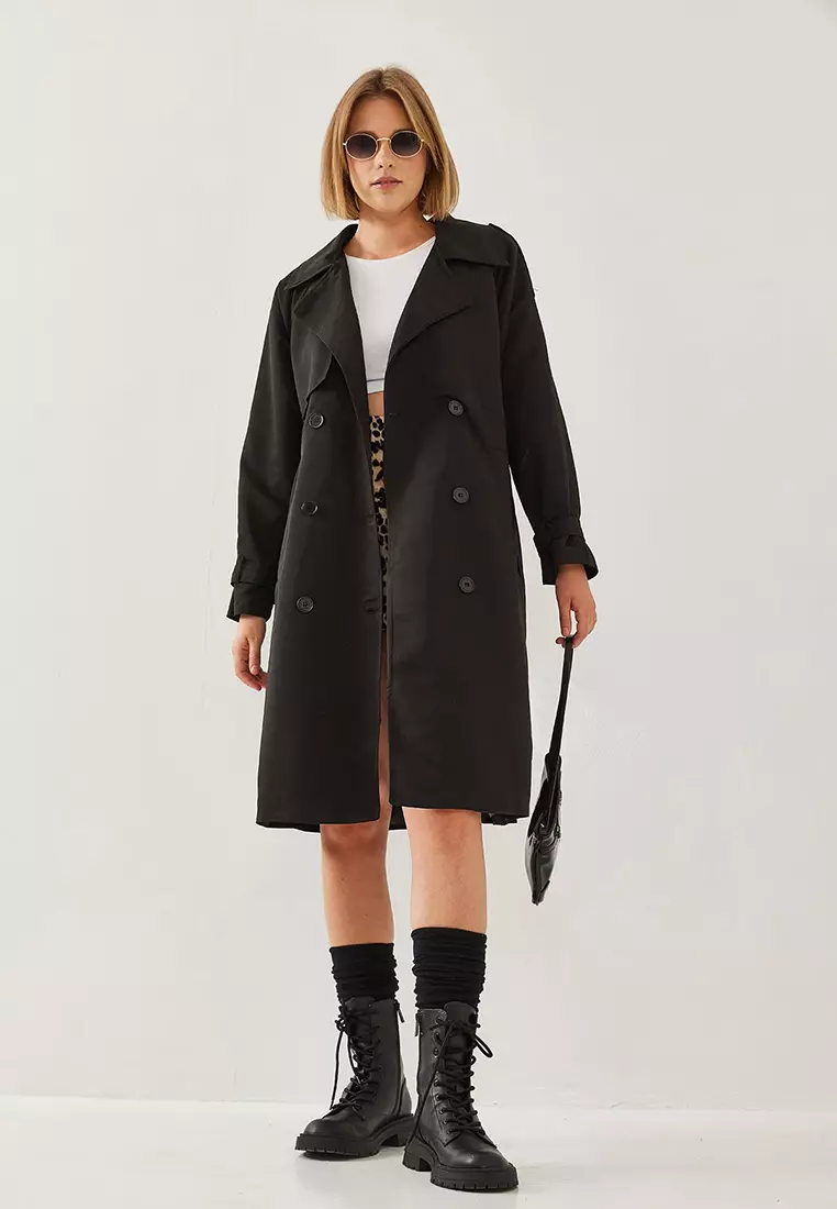 Women's Front Aller Detail Double Breasted Trench Coat 8118 60451015