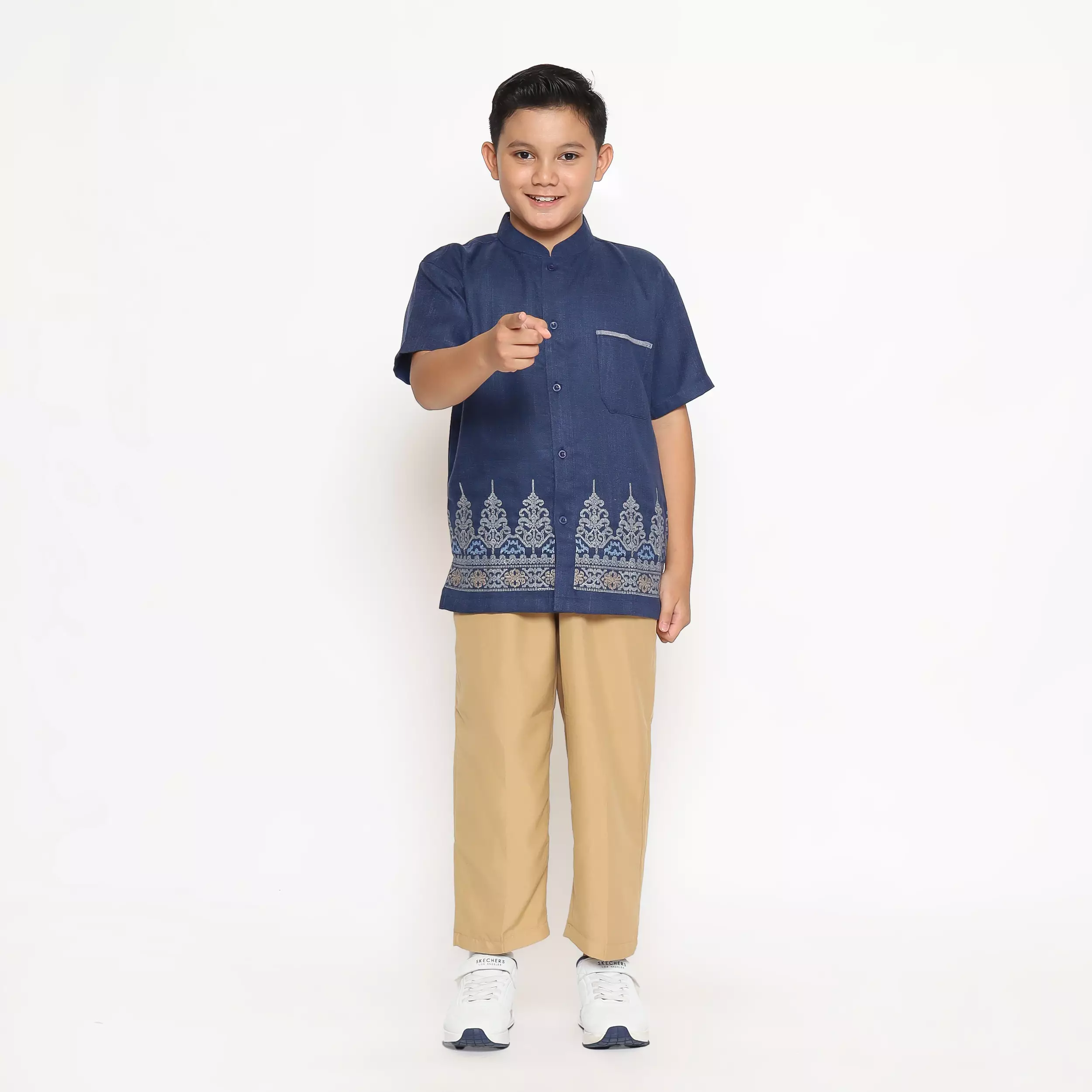Baju Koko Anak Laki Bordir Gapura Navy Setelan - NOBLE