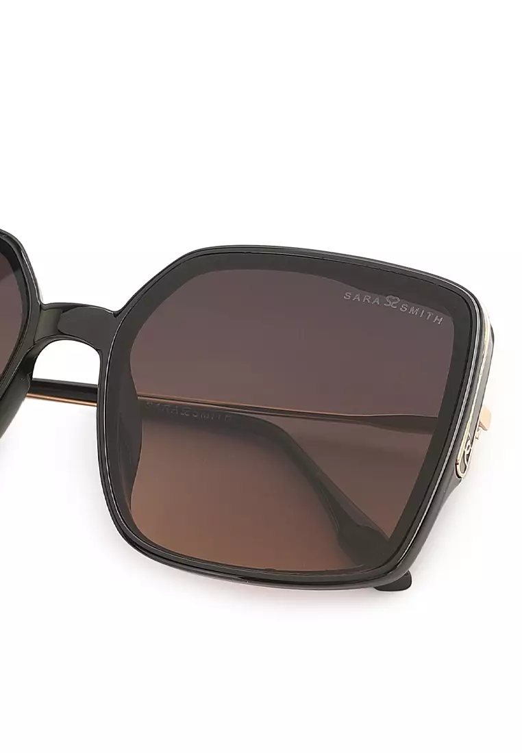 Unisex Fashion Sunglasses - Glossy Black / Grey-Orange