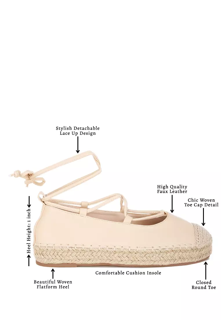 Woven Toe Lace-Up Espadrilles in Beige