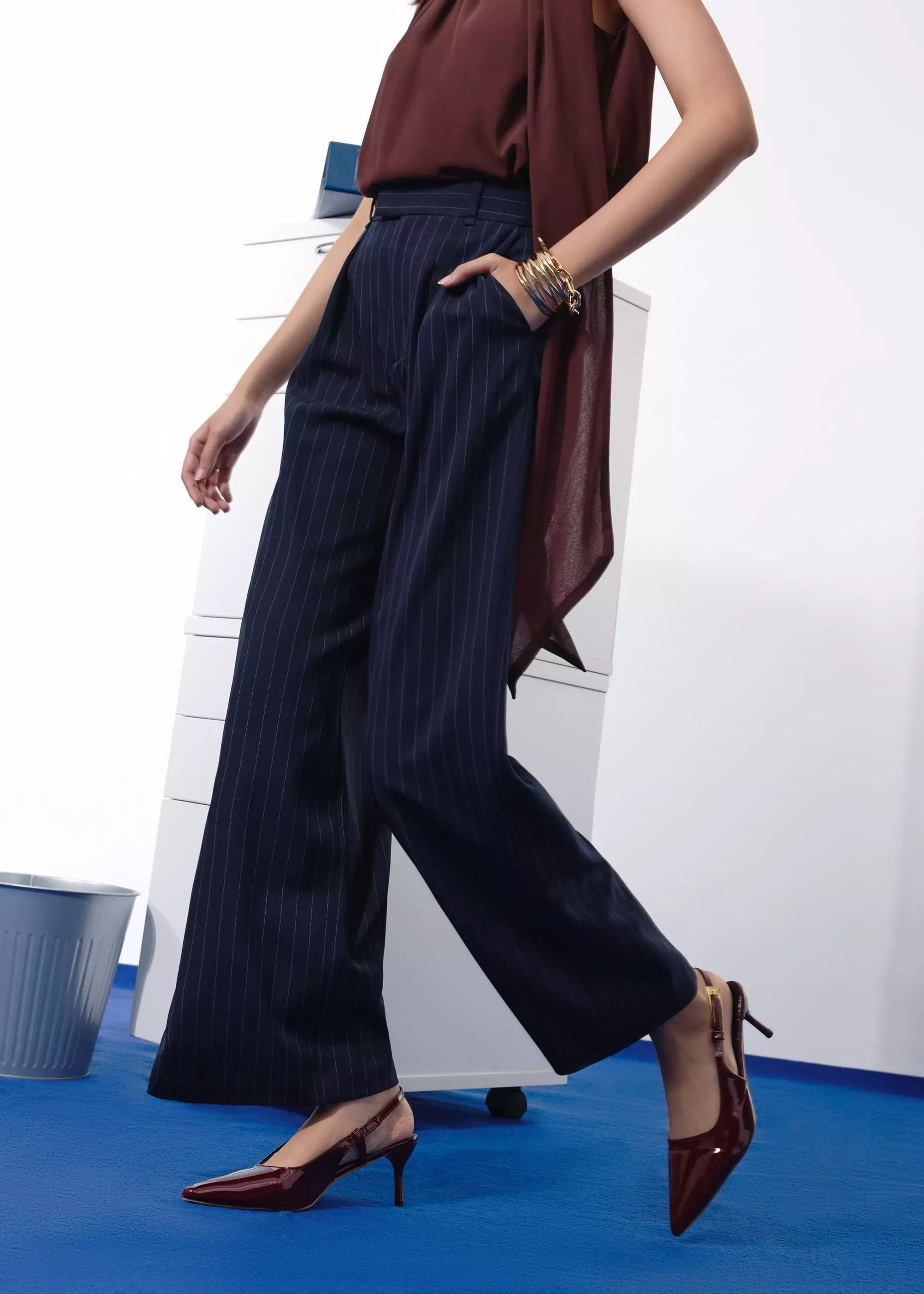 Celana Panjang Wanita - Leggy™ Andy Tailored Pinstripe Super High Waist Straight Leg Pants