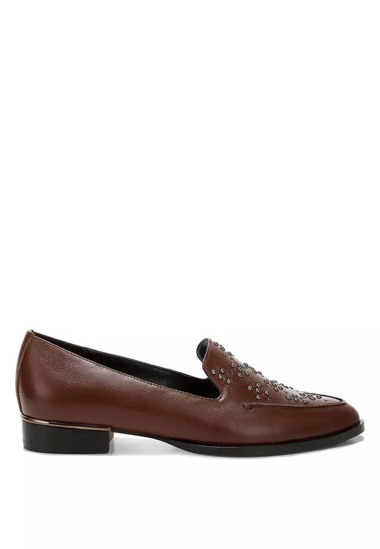 Rag & CO. Studded Genuine Leather Loafers in Brown