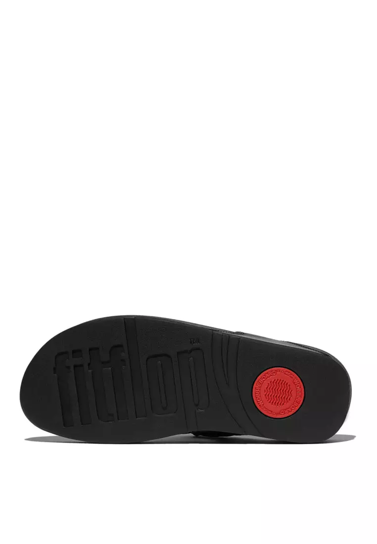 FitFlop LULU Square-Chain Leather Toe-Post Sandals - Black (E1I-001)