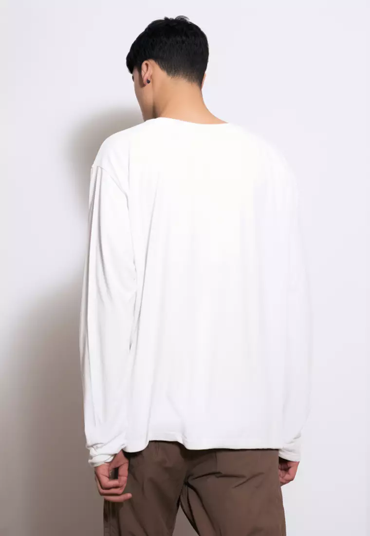 MTQ45 kaos lengan panjang putih tangan panjang pria distro tulisan thrdy wavy putih white