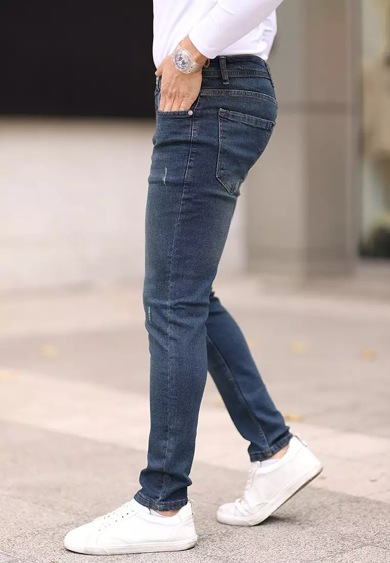 Dark Navy Skinny Ribbed Jeans TMNAW25JE00013