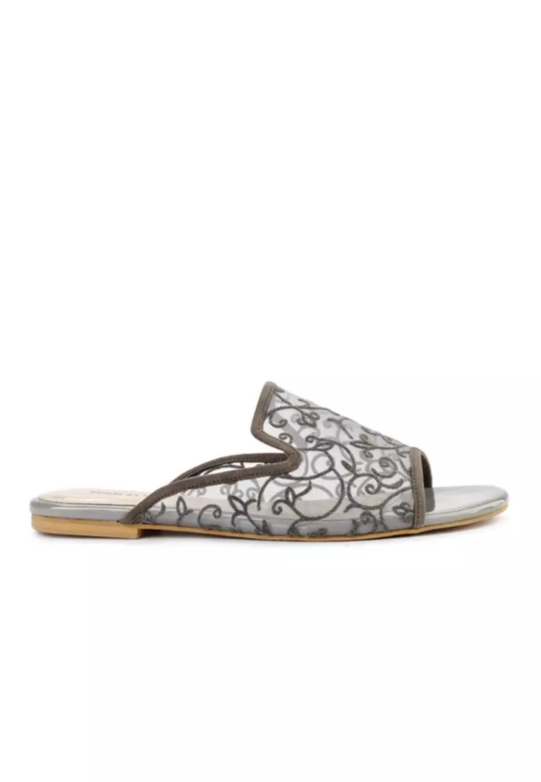 Karrie Sandal wanita Flat Slip On - Grey