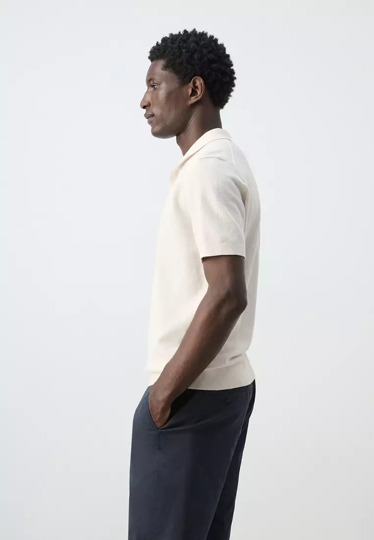 Fine Knit Polo Shirt With Microstructure