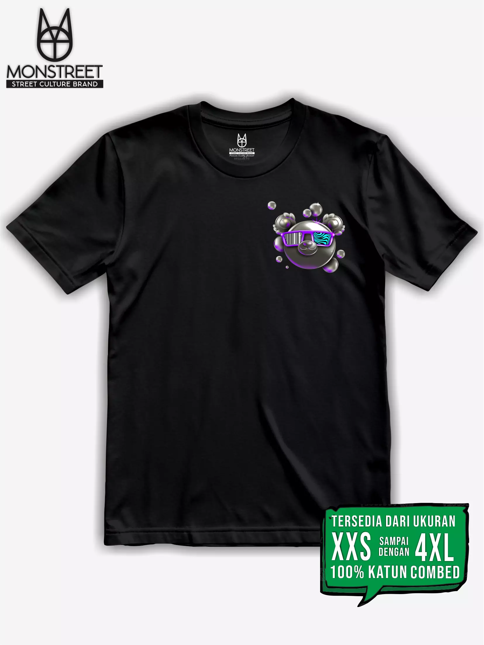 Monstreet Kaos Katun Combed 24S Grafis Reguler Fit Hitam Tshirt UTR143 Cotton Combed 24S Graphic Tshirt Regular Fit Black Tshirt