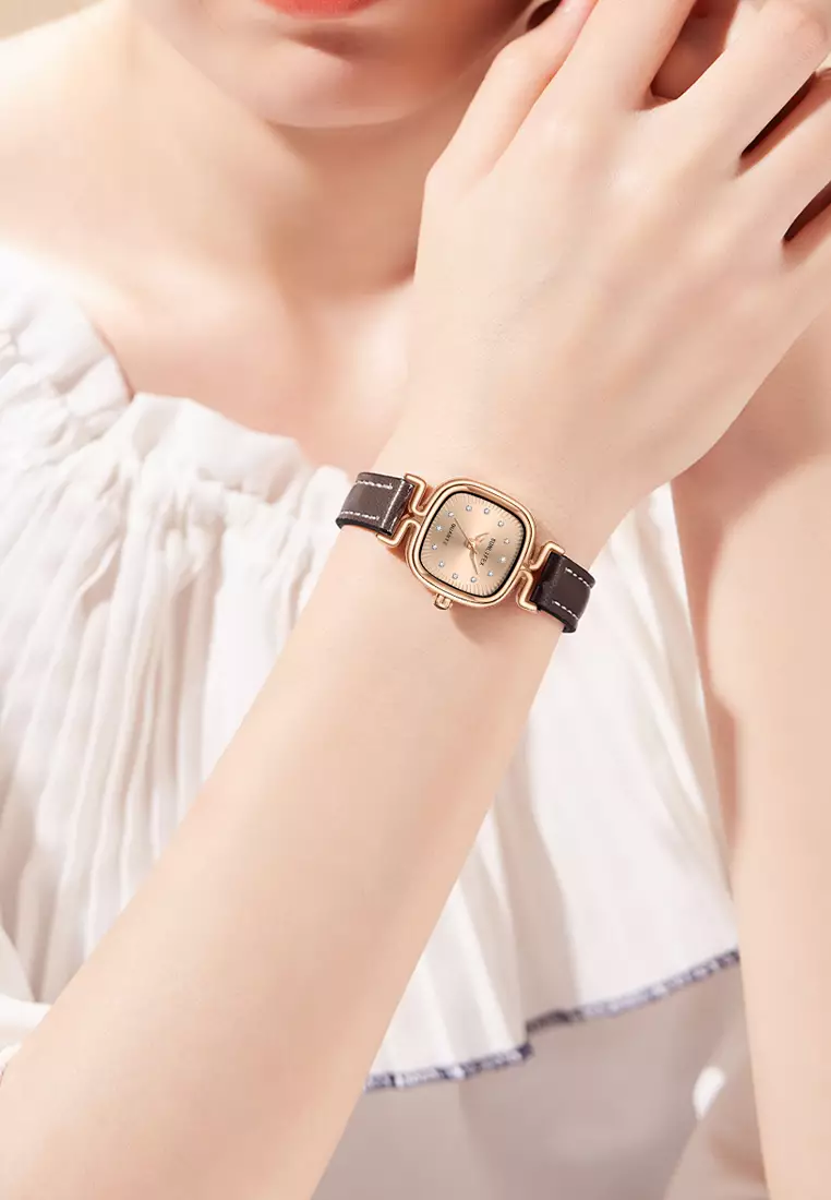 Jam Tangan Wanita Original Korea Retro Anggun Kuarsa Berlian Jam Tangan Cewek 5996 coffee