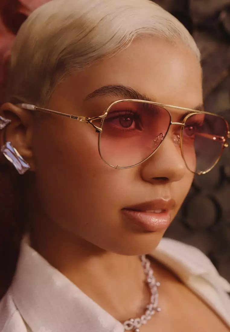 QUAY High Key Twist Adorned Sunglasses - Gold/Light Peony