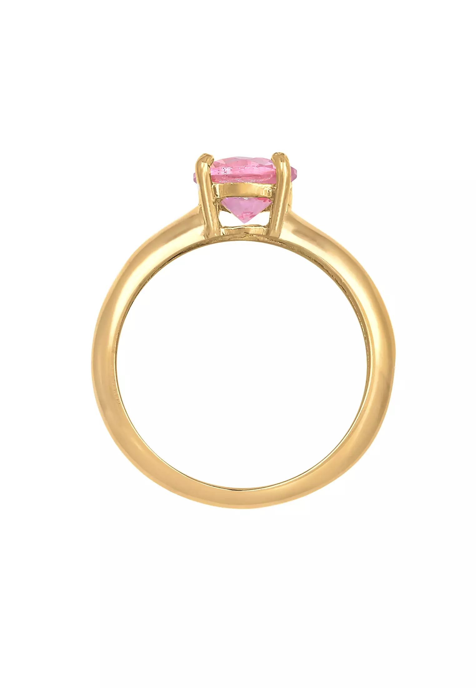 Ring Solitaire Classic Zirconia Crystal Pink Gold Plated