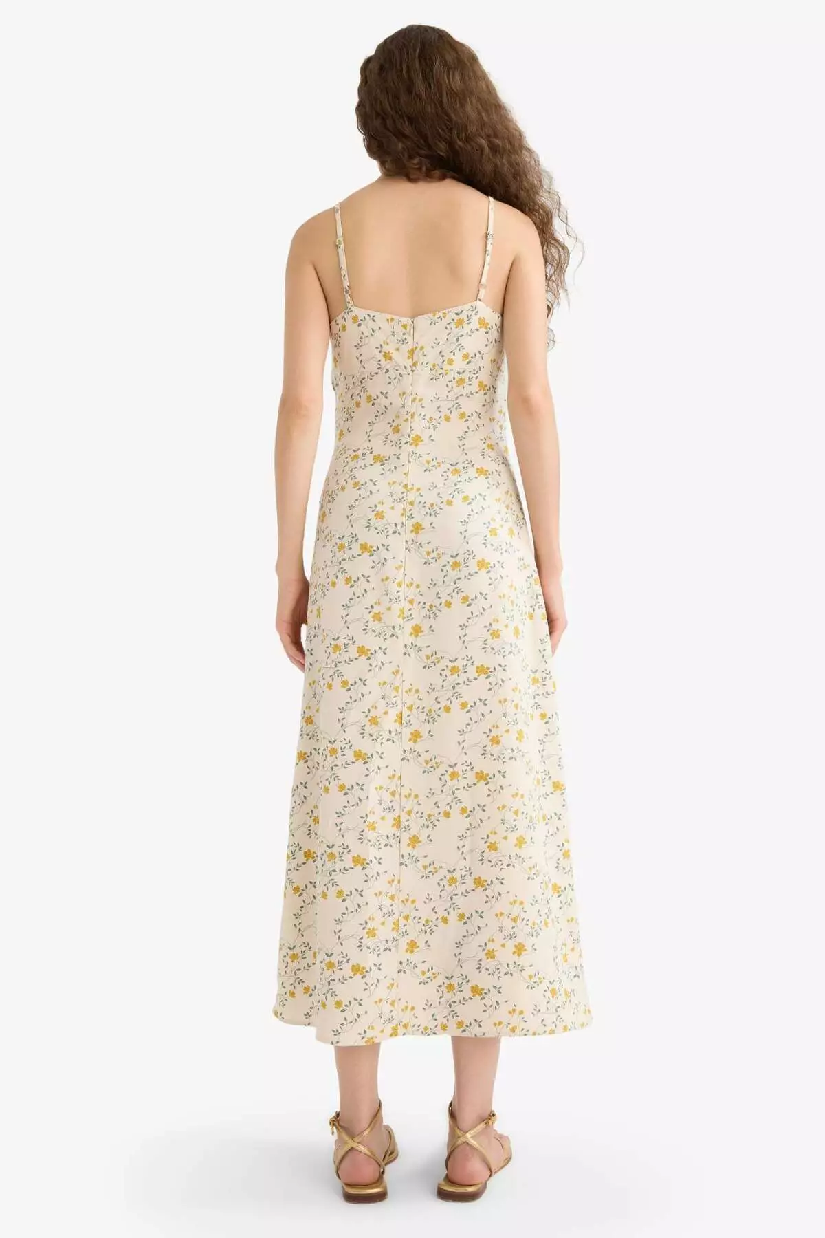 Floral Linen Blend Strap Midi Dress F4098Ax25Sm