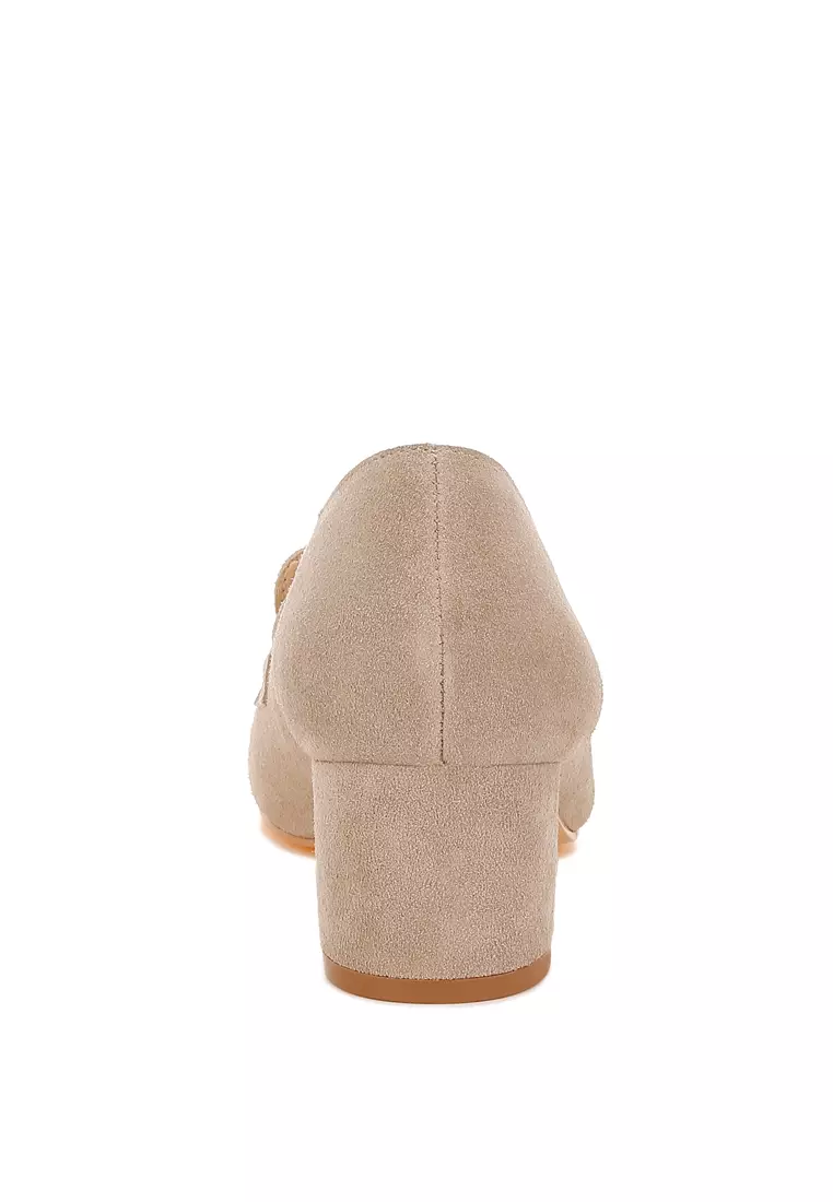 Block Heel Suede Loafers in Sand