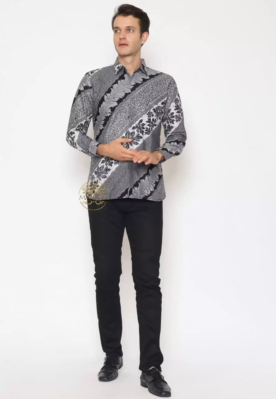 Pancapana Silver Kemeja Batik Pria Premium Slimfit Modern Lengan Panjang