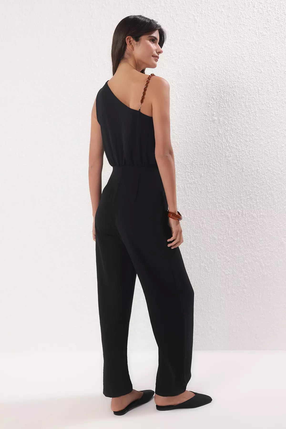 Black One Shoulder Maxi Woven Jumpsuit TWOSS23TU00190