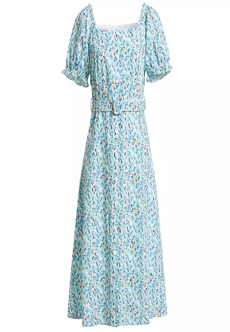 Square Neck Floral Midi Dress