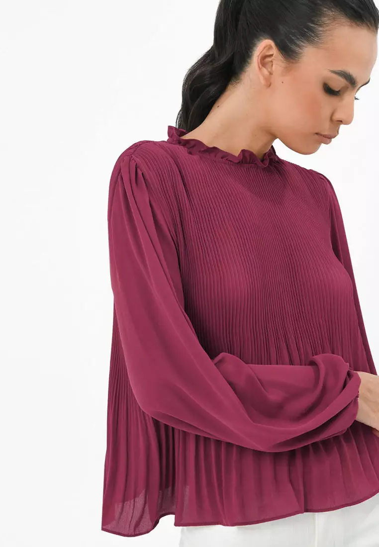 Red high neck long sleeve top shop